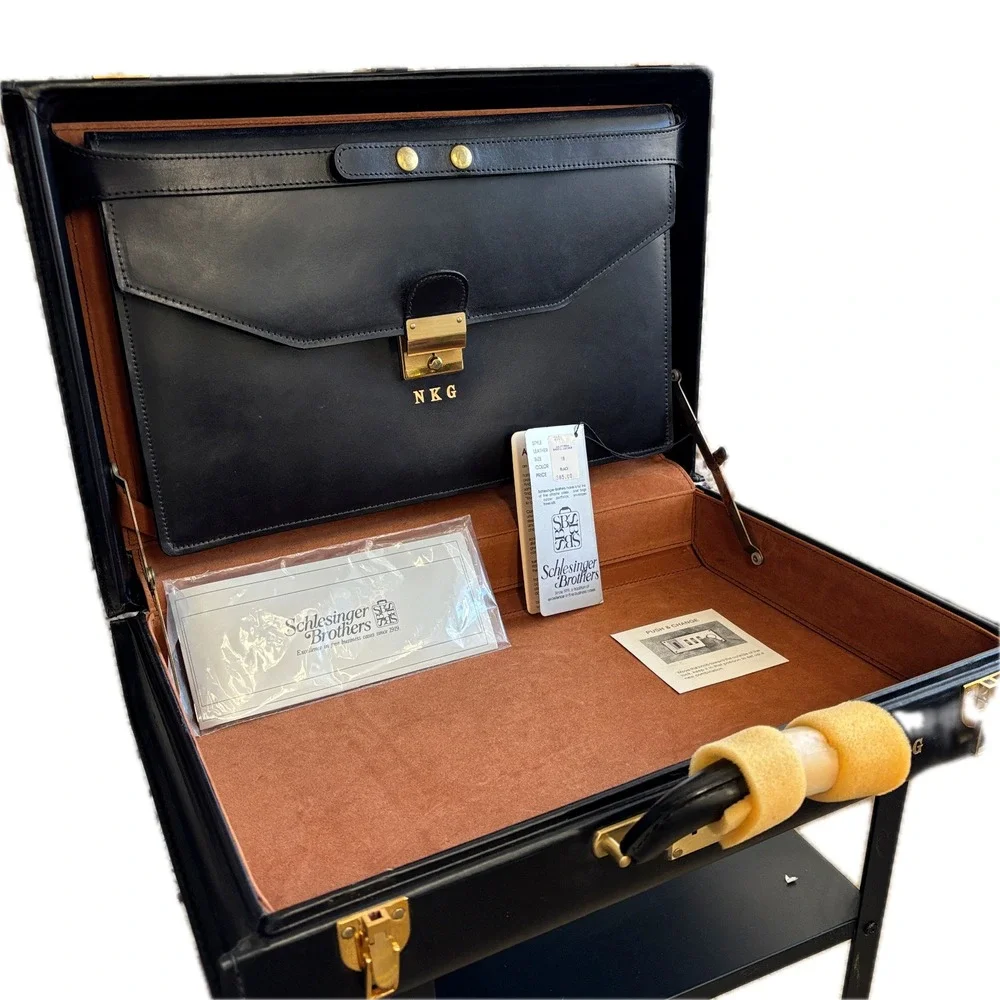 VTG Schlesinger Brothers Black Saddle Leather‎ Briefcase Attaché RARE Sz 18 NWT